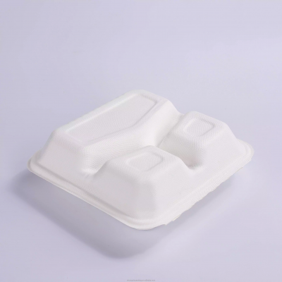 disposable biodegradable take away food container 3 compartments pulp burger box